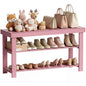 SMIBUY Bamboo Shoe Rack Bench, 3-Tier Shoe Organizer Storage Shelf for Entryway Hallway Bathroom Living Room (Pink) - color: Pink