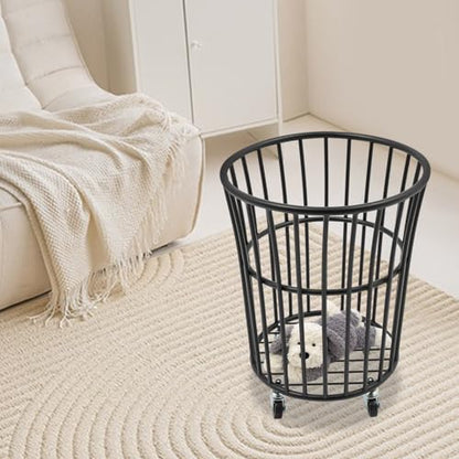 Wire Metal Rolling Laundry Basket On Wheel,Wire Laundry Basket Storage Cart | for Bathroom Bedroom Dirty Clothes Storage, 11.8in Base Diameter, 14.2(D)×15.7in(H) - size: D