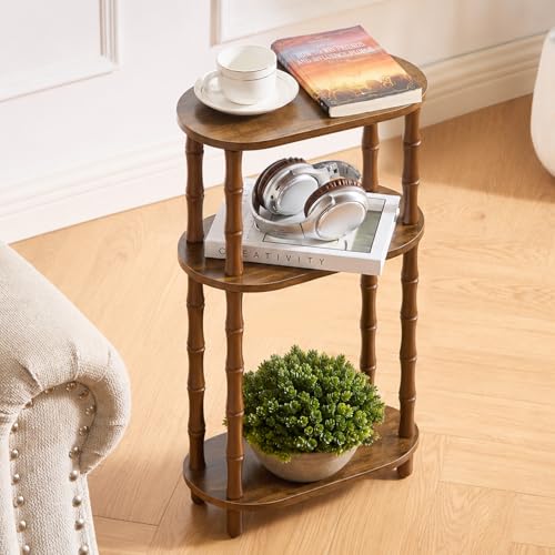 Narrow Side Table with Storage, 3-Tier End Table Skinny Nightstand for Bedroom, Living Room Small Space, Rustic Brown - color: Rustic Brown, size: 15.7" x 7.7" x 24.4"