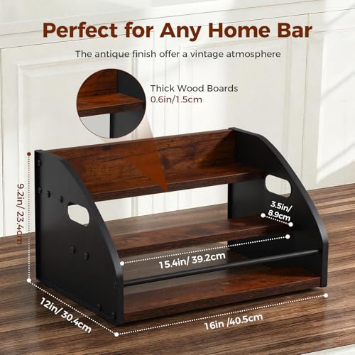 Liquor Bottle Display Shelf, Coffee Syrup Rack Organizer with Metal Hand, 3 Step Countertop Liquor Wine Rack, Mini Bar, Liquor Cabinet, Home Retro Bar Shelf Stand for Liquor Whiskey, Bourbon, Spirits - size: 3 Tier