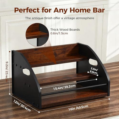 Liquor Bottle Display Shelf, Coffee Syrup Rack Organizer with Metal Hand, 3 Step Countertop Liquor Wine Rack, Mini Bar, Liquor Cabinet, Home Retro Bar Shelf Stand for Liquor Whiskey, Bourbon, Spirits - size: 3 Tier