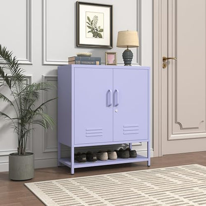 Wide 3-Tier Metal Shoe Storage Cabinet, Multifunctional Household Shoe Organizer with Adjustable Shelves for Home & Entryway Purple 33" H X 29.5" W X 13.8" D - color: Lilac, style: Cabinet-33"H-AP