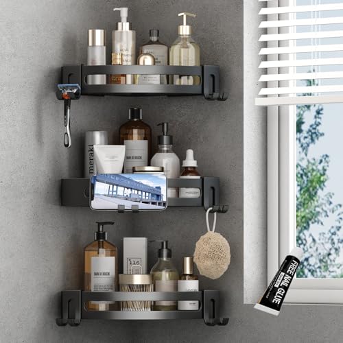 VOLPONE 3-Pack Black Triangle Shower Caddy, 3-Tier Corner Shelves, Rustproof Shower Storage Rack, Drill Free Wall Mount Shower Organizer, 40lbs Load Capacity - color: Black