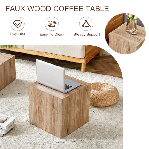 15.7" H Square Compact Coffee Table,Small Cube End Table,Modern Side Table with Stylish Wood Pattern,Minimalist Accent Table for Living Room,Office,Apartment,Nightstand(Light Wood,15.7") - color: Light Wood,15.7"h