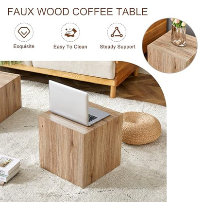 15.7" H Square Compact Coffee Table,Small Cube End Table,Modern Side Table with Stylish Wood Pattern,Minimalist Accent Table for Living Room,Office,Apartment,Nightstand(Light Wood,15.7") - color: Light Wood,15.7"h