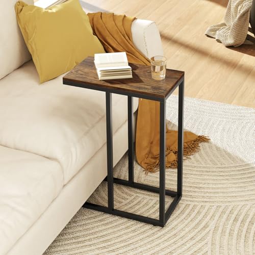 Giantex C Shaped End Table Set of 2, Small Side Tables for Sofa, Couch Table That Slide Under with Metal Frame, Industrial TV Tray Table for Small Spaces, C Table for Living Room Bedroom, Rustic Brown - color: Rustic Brown