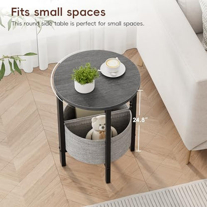 Vagusicc Small Round Side Table End Table, Tall Accent Table with Storage Basket, Set of 2 Half Round Table Half Moon Tables, Coffee Bedside Table Modern Nightstand for Living Room Bedroom Gray Walnut - color: Gray Walnut