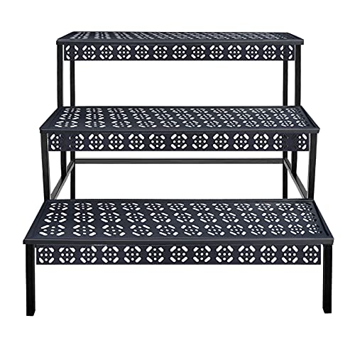 Garden 4 you 3 Tiers Metal Plant Stand,Rectangular Ladder Flower Pots Outdoor, Indoor Plant Display Rack, Heavy Duty Utility Storage Organizer Rack for Home Garden Patio Balcony, Stair Style Plant Stand - color: Black, size: 27.5"L x 23.6"W x 23.6"H