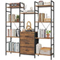 AFLUI Triple Bookshelf with 3 Fabric Drawers, 4-Tier Book Shelf and 10 Display Shelves, Industrial Large Bookcase for Home & Office, Rustic Brown, 47'' Wide - color: Rustic Brown, size: 4 Tier(47" W)