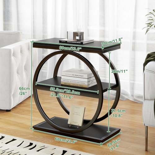 IBUYKE Narrow End Table with 3 Storage Shelves, Industrial Sofa Side Table, Double Round Metal Frames, Slim Nightstand and Bedside Table for Bedroom, Living Room, Black UTMJ418B - color: Black
