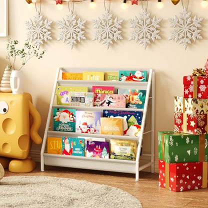 Aokitsink 4-Tier Kids Bookshelf, Book Shelf for Kids Rooms,Book Rack for Kid with Four Deep Pockets,Nursery Bookshelves for Kid' Playroom, Toddler Bookshelf as a Children's Gift - color: White