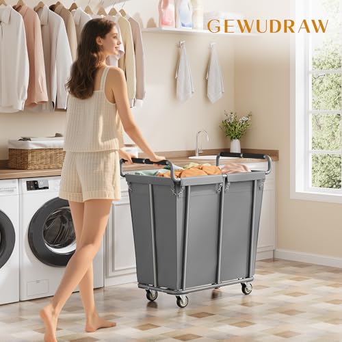 Gewudraw 360L Rolling Laundry Hamper with Wheels, 95 Gallons, Grey | Heavy Duty Extra Large Rolling Laundry Cart with Handle, Steel Frame, Waterproof Liner, Large Clothes Storage Basket - color: Grey, size: 1-Section-360L