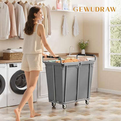 Gewudraw 360L Rolling Laundry Hamper with Wheels, 95 Gallons, Grey | Heavy Duty Extra Large Rolling Laundry Cart with Handle, Steel Frame, Waterproof Liner, Large Clothes Storage Basket - color: Grey, size: 1-Section-360L