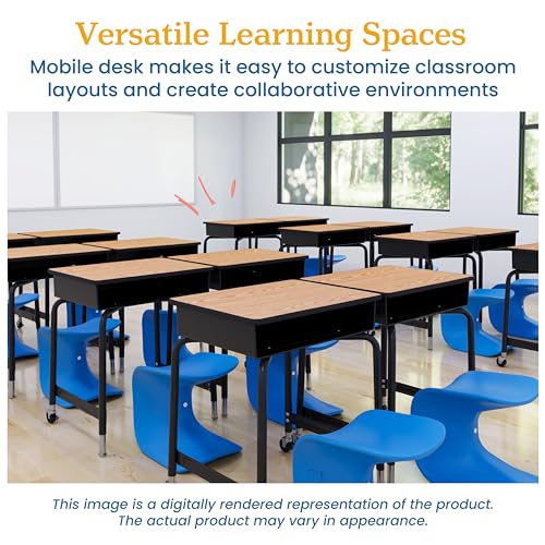 ECR4Kids Mobile Open Front Desk with Metal Storage Book Box, Classroom Furniture, Oak - color: Oak