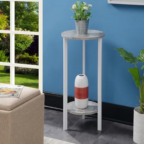 Convenience Concepts Graystone 2 Tier Tall Plant Stand 31" - Industrial Stand for Plants, Vases, and Antiques, Urban Modern Design for the Living Room, Hallway, Entryway, Faux Birch/White - color: Faux Birch/White
