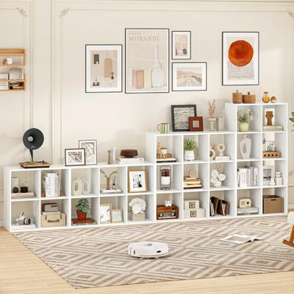 6 Cube Storage Organizer, 2 Tier Floor Standing Bookcase with Anti-Toppling Kits, Wooden Open Display Shelf for Living Room, Bedroom, Study, White Bookshelf with Open Back - size: 6 Cubes