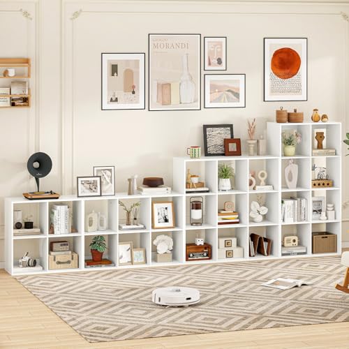 6 Cube Storage Organizer, 2 Tier Floor Standing Bookcase with Anti-Toppling Kits, Wooden Open Display Shelf for Living Room, Bedroom, Study, White Bookshelf with Open Back - size: 6 Cubes