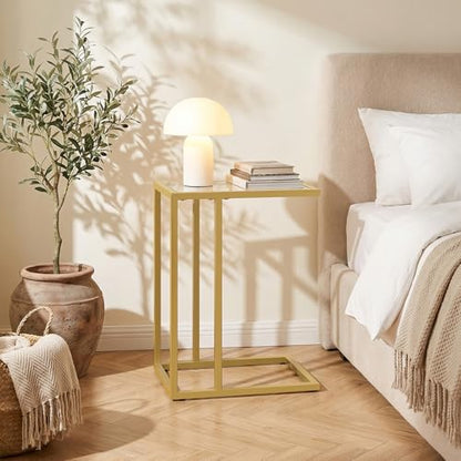HOOBRO C Shaped End Table, Glass Side Table with Metal Frame, Gold Coffee Table for Small Space, Modern Style, for Living Room, Gold GD03SF01G1 - color: Gold