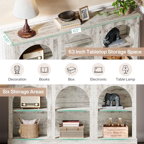 Tribesigns Farmhouse Console Table, 63-Inch Long Entryway Table with 3 Tier Storage, Wooden Rectangular Sofa Table Behind The Couch for Entrance, Hallway, Living Room, Distressed White - color: Distressed White