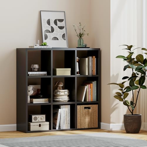 Metal 9 Cube Storage Organizer, Black Short Bookshelf with Storage, 3 Tier Cube Storage Display Shelf, Small Sideboard, Kitchen Pantry Cabinet for Living Room, Office, Study, Easy Assembly - color: Black, size: 9 Cube