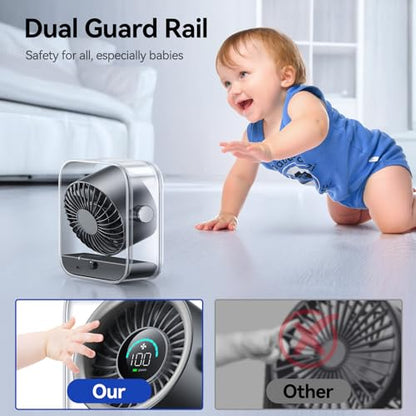 KIMMOO Rechargeable USB Desk Fan, Quiet Table Fan with Turbo Airflow, 100 Speeds, Digital Display, 90° Rotating, Small Battery Desktop Fans for Bedroom Home Office Travel, Black - color: Black