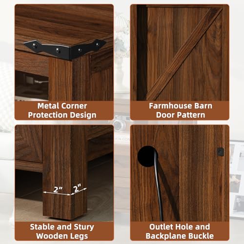 Joaxswe Nightstands Set of 2 with Charging Station, Farmhouse Side End Table with 2 Drawers and Open Shelf, Wood Rustic Sofa Table, Bedside Cabinet for Bedroom, Living Room, Closet, Office(Brown) - color: Brown, size: 2 pack