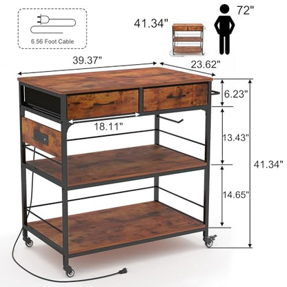 Kitchen Island with Storage,Rolling Kitchen Island Cart with Power Outlet,Industrial Kitchen Island on Wheels,Kitchen Cart for Home