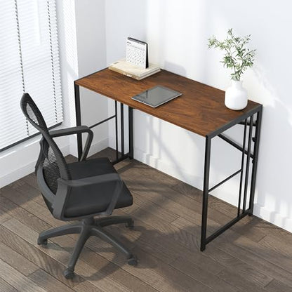 Lutown-Teen 35 inch Folding Small Desk, Writing Gaming Computer Camping Desk for Small Spaces, No Assembly Required Home Office Table, Mahogany - color: Mahogany, size: 35 Inch