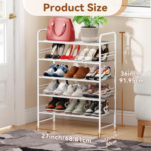Simple Shoe Rack, 5 Tier Heavy Duty Metal Shoe Shelf 27 Inch Wide, White - color: White, size: 5 Tier