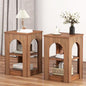 weselon End Table Set of 2, Mid-Century Modern Side Table with 3-Tier Storage Shelves and Arched Carving Lines, Square Fluted Nightstand for Living Room, Bedroom, or Office (2, Walnut) - color: Walnut
