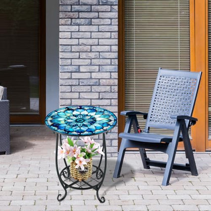 Cinnvoice Outdoor Side Table Round Small Mosaic Patio Accent Indoor End Plant Coffee Tea Table for Yard Patio Porch Garden Living Room, Bedroom(Mandala Style,12 Inch) - size: 12 Inch, style: Mandala Style