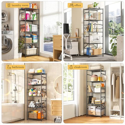 DurayLoly Metal Shelving with Hooks & Side Panel for Pantry Storage, 5-Tier | More dense wire diameters, Reinforcing Ribs, Leveling Feet, easy assembly, 550LBS Heavy Duty Shelving, Kitchen Laundry Room - size: 17.7" W x 11.81" D x 58.26" H (5T)