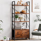 Vongrasig 5 Tier Bookshelf with 2 Drawers, Industrial Tall Bookcase, Modern Display Bookshelves Wood and Metal Shelf, Free Standing Storage Organizer for Office, Living Room, Brown - color: Brown With Drawers