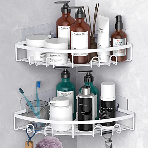 Corner Shower Caddy for Bathroom Storage,White,2 Pack | No Drilling, Rustproof, Adhesive Bathroom Shower Shelves, Wall Mounted - color: White