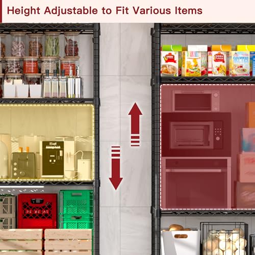PrimeZone 74''H Wire Shelving 1250lbs 5 Tier Storage Shelves with Wheels NSF Certified Heavy Duty Steel Metal Shelf Adjustable Rolling Rack Kitchen Garage Closet Pantry Laundry 74''HX36''WX14''D 2PCS - size: 36" W x 14" D x 74" H