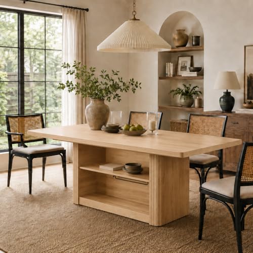 FUQARHY 63" Dining Table with Storage, Farmhouse Rectangular Kitchen Table - color: Yellow Oak