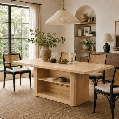 FUQARHY 63" Dining Table with Storage, Farmhouse Rectangular Kitchen Table - color: Yellow Oak