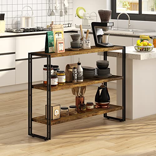 HCHQHS 3-Tier Rustic Wood and Metal Industrial Bookcase - 40in, for Home Office, Bedroom, Kitchen, Bathroom - color: Rustic Brown, size: 3-Tier (40"W x 33.5"H)