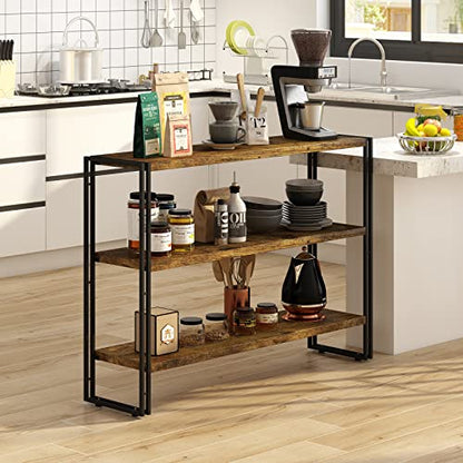 HCHQHS 3-Tier Rustic Wood and Metal Industrial Bookcase - 40in, for Home Office, Bedroom, Kitchen, Bathroom - color: Rustic Brown, size: 3-Tier (40"W x 33.5"H)