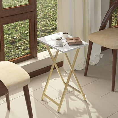 Acovy Foldable TV Trays, Small Folding Table, TV Trays Set of 2, TV Dinner Tray, Side Table for Bed, Couch, Portable Easy to Move, White & Gold - color: White & Gold-2pcs