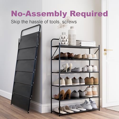 6 Tier No-Assembly Shoe Rack, Foldable Shoes Rack Organizer Without Installation, Portable Solid Metal Shoe Shelves for Closet, Entryway, Front Door Entrance - size: 6 Tier