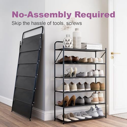 6 Tier No-Assembly Shoe Rack, Foldable Shoes Rack Organizer Without Installation, Portable Solid Metal Shoe Shelves for Closet, Entryway, Front Door Entrance - size: 6 Tier