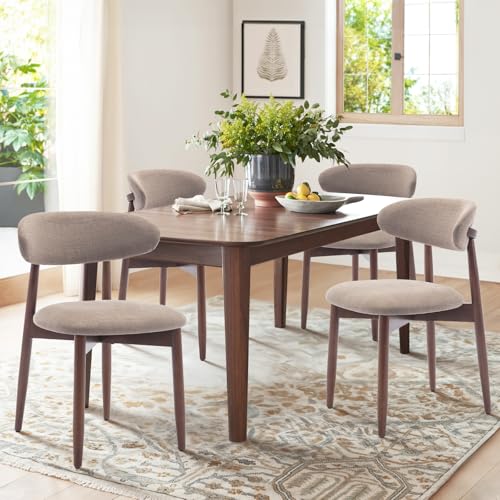 COLAMY Wooden Dining Chairs Set of 4, Modern Fabric Upholstered Dining Room Chair, Farmhouse Kitchen Chairs with Foot Pegs, Camel - color: Camel, size: Set of 4