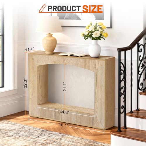Sonharlar 46 Inch Entryway Table U-Shaped, Wooden Console Table with Socket Farmhouse Sofa Table for Entrance, Hallway, Living Room,Behind Couch((Natural Brown) - color: Natural Brown, size: 46IN U