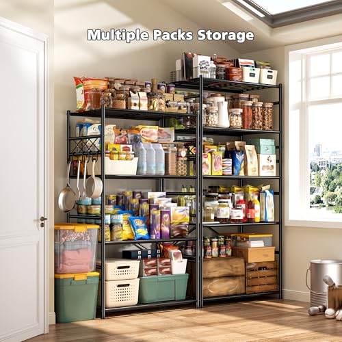 DurayLoly Storage Shelves 4 Tier Shelf Organizer,Metaling Shelving with Hooks,Heavy Duty Garage Shelves Unit with Leveling Feet,Wire Shelving for Pantry,Kitchen and Closet,23.6" W x 13.8" D x 60.4" H - size: 23.6" W x 13.8" D x 60.4" H (4T)