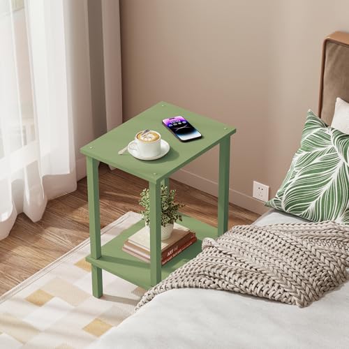 TUTOTAK End Table, Set of 2, Side Table, Nightstand, 2-Tier Storage Shelf, Sofa Table for Small Space, Living Room, Bed Room, Olive Green TB01BOG035 - color: Olive Green
