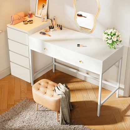 SUPERJARE Vanity Desk with Drawers, 47 inch Computer Desk, Modern Simple Home Office Desks, Makeup Dressing Table for Bedroom - White, 7997W - color: White, size: 47 inch