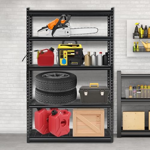 Heavy Duty 5-Tier Shelving Unit, 2500 LBS Capacity Storage Shelves for Garage Kitchen Pantry, Metal Adjustable Shelving for Basement Bathroom Laundry, 47" L x 18" W x 71" H - size: 71" H x 47" W x 18" D
