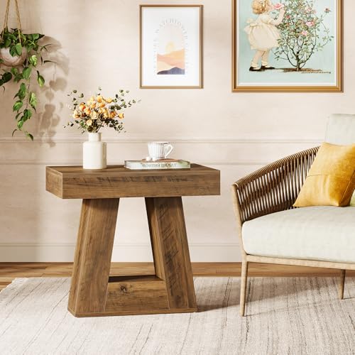 Tribesigns 24" Modern Side Table, 2-Tier Narrow Wooden End Table with Trapezoid Base, Farmhouse Small Nightstand for Living Room, Bedroom (1, Brown) - color: Brown