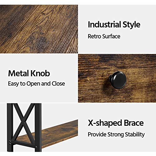 Topeakmart Wood Console Table with Drawer & Storage for Living Room, Industrial Console Table for Entryway, 3 Tier Sofa Table Hallway Table with Bookshelf, Rustic Brown - color: Rustic Brown, style: without Power Outlet